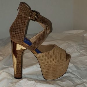 Jeffrey Campbell taupe and brown platform heels